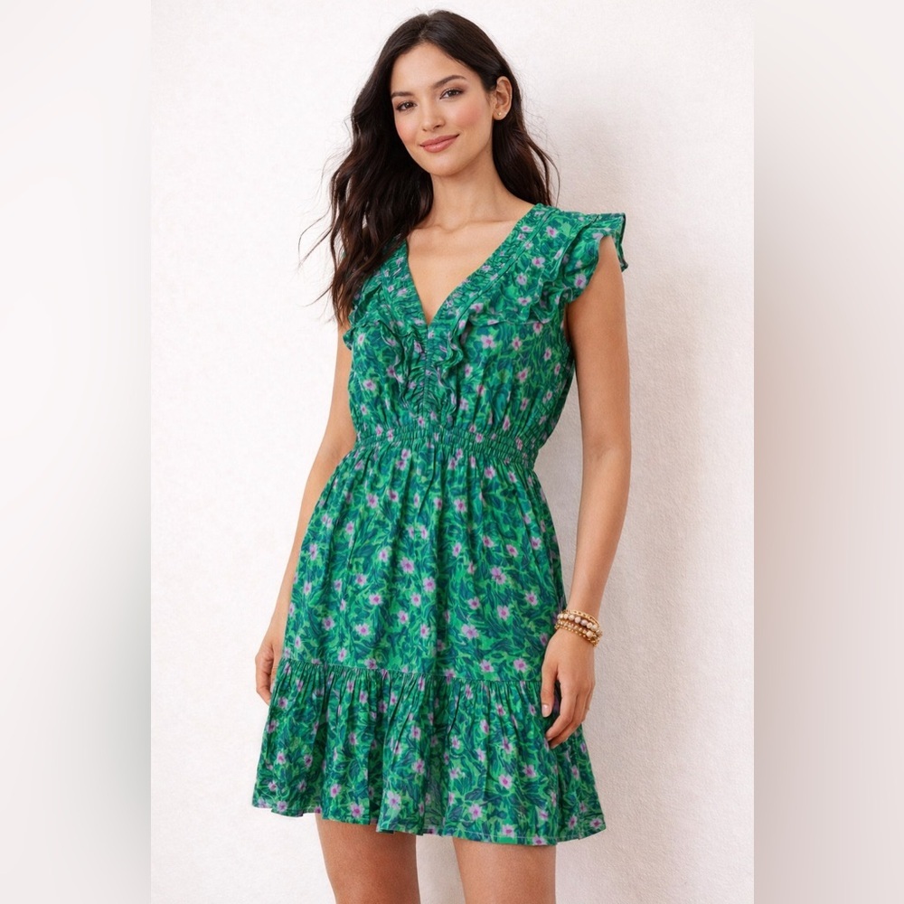 Roller Rabbit Ondika Cerro Green Floral Dress Size Small